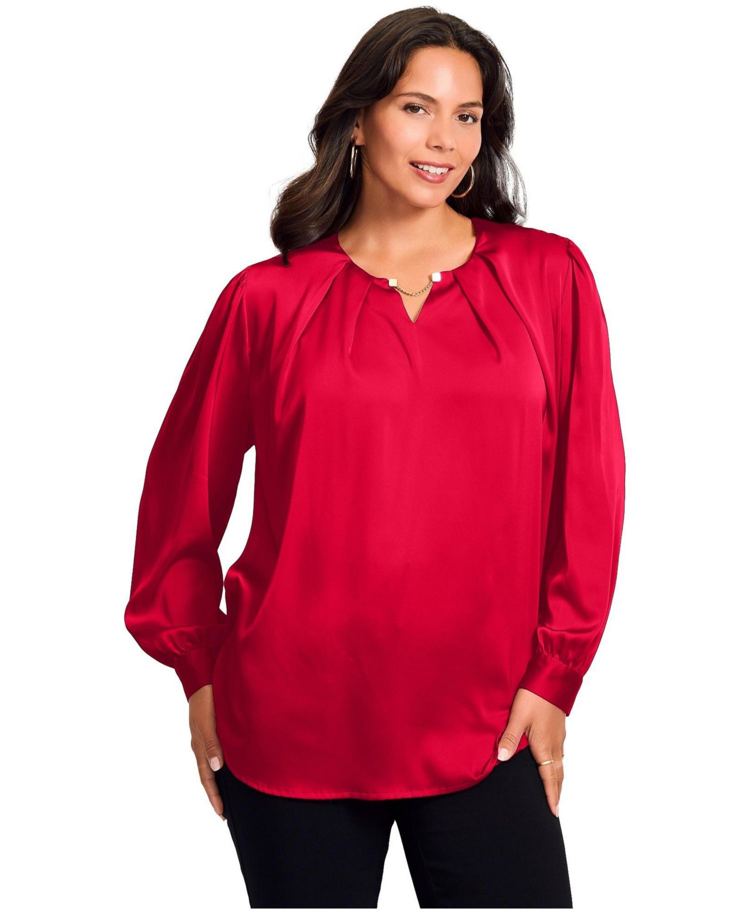 Women's Plus Size Chain Detail Satin Top