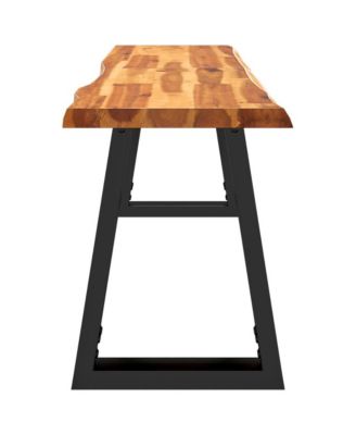 Bench Natural Wood and Black Solid Acacia Wood, Powder-Coated Steel