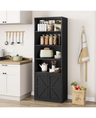 Tall Bookcase with Doors, 4-Tier Wooden Bookshelf