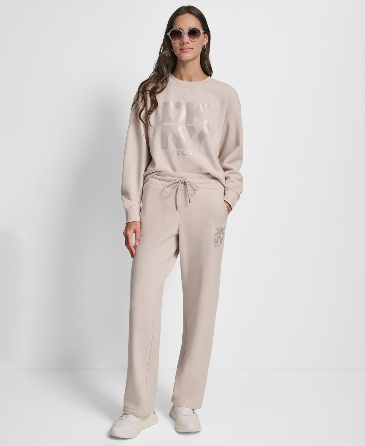 Dkny Women's Sport Stacked Transfer Logo Track Pants In Brown