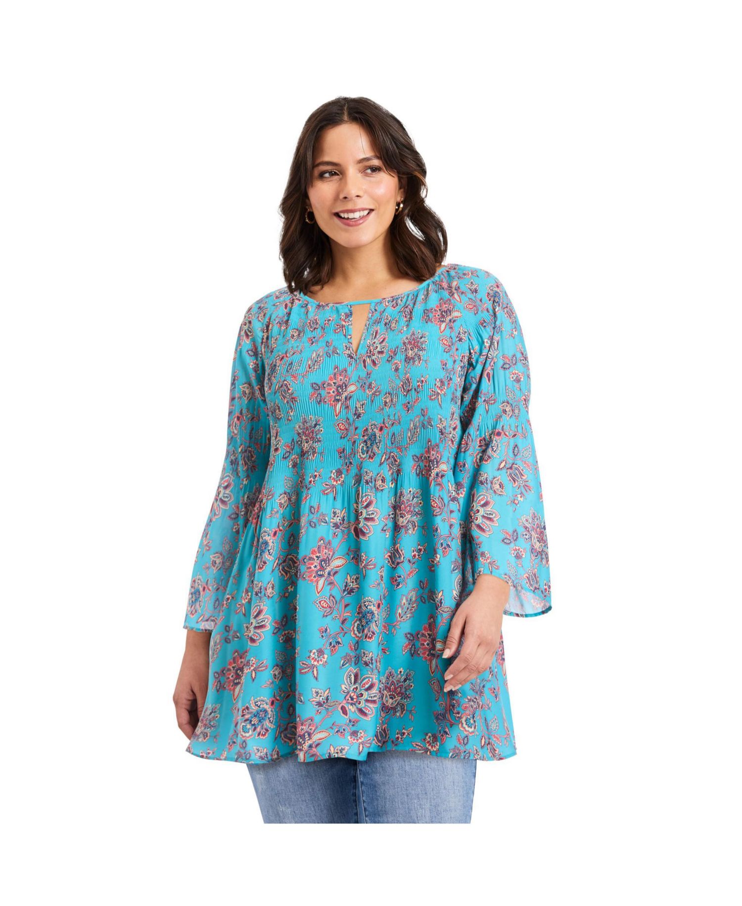 Women's Plus Size Keyhole Bell Sleeve Tunic
