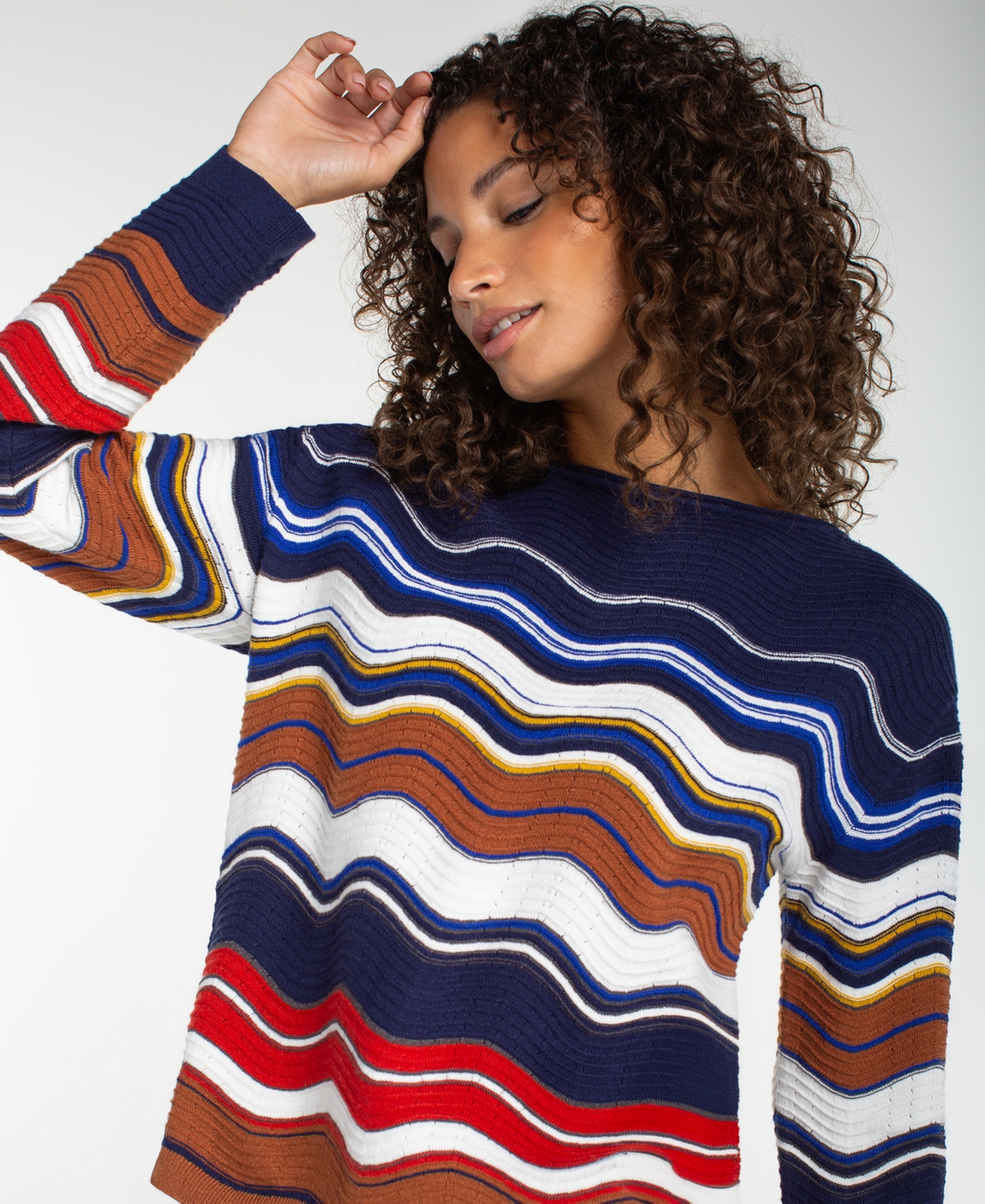 Liverpool Los Angeles Petite Boat Neck Scallop Hem Sweater