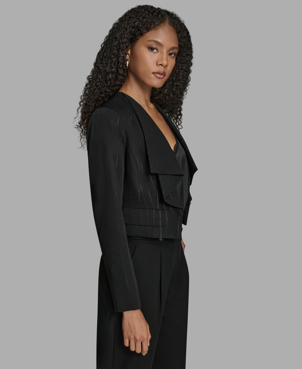 Bcbg Women's Pinstripe Cropped Jacket In Black