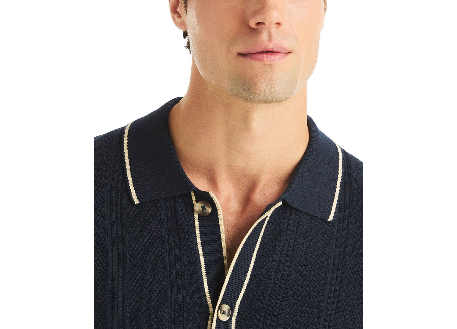 Men's Textured Open Front Polo Sweater
