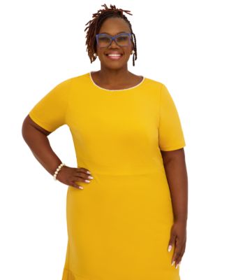 Women's Round Neck Knee Length Ruffle Skirt Dress, Regular and Plus Size