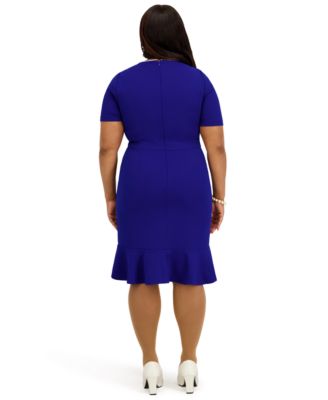 Women's Round Neck Knee Length Ruffle Skirt Dress, Regular and Plus Size