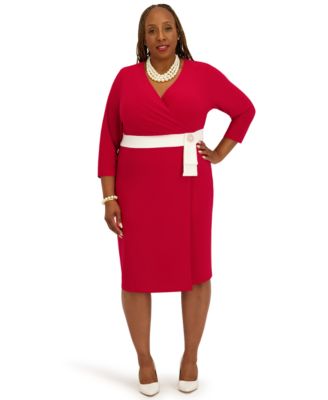 Women's V-Neck Knee Length Wrap Dress, Regular and Plus Size