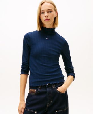 Tommy Jeans - Women's Slim Ribbed Lettuce Edge Mock Neck Top