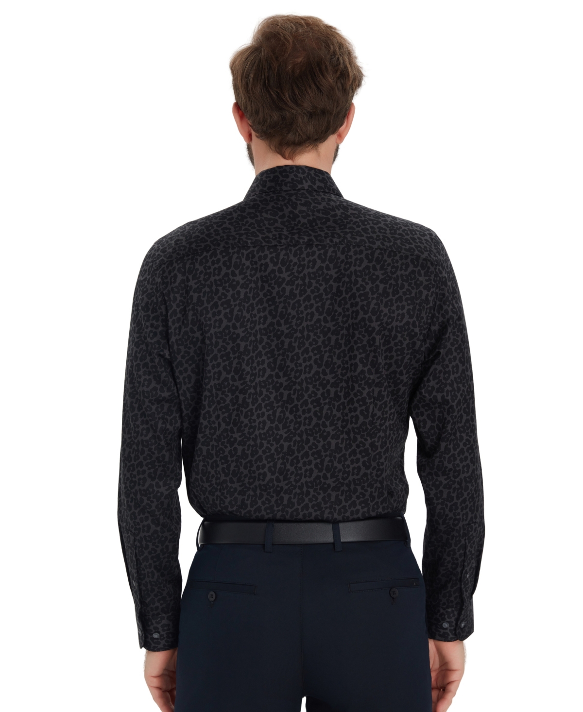 Bar Iii Men's Leopard Printed Long-sleeve Dress Shirt, Macy's Exclusive In Black