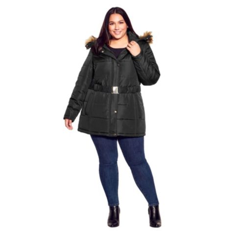 Женские куртки AVENUE Women's Plus Size Belted Hood Puffer Coat