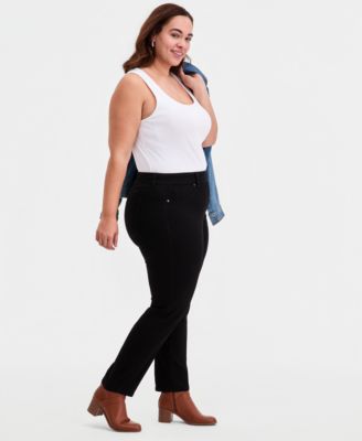 Plus Size Pull-On Shaping High-Rise Straight-Leg Jeans, Macy's Exclusive