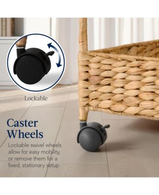 3-Tier Water Hyacinth Rolling Utility Cart w/ Weaved Baskets