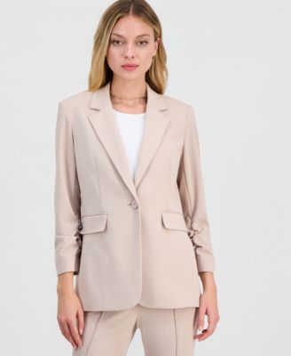 Women's Crepe One-Button Scrunched-Sleeve Blazer