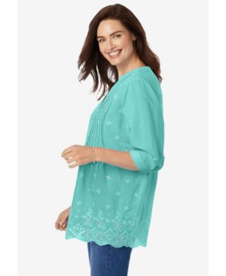Women's Plus Size Embroidered Pintuck Tunic