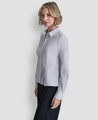 Women's Pleated Button-Up Blouse