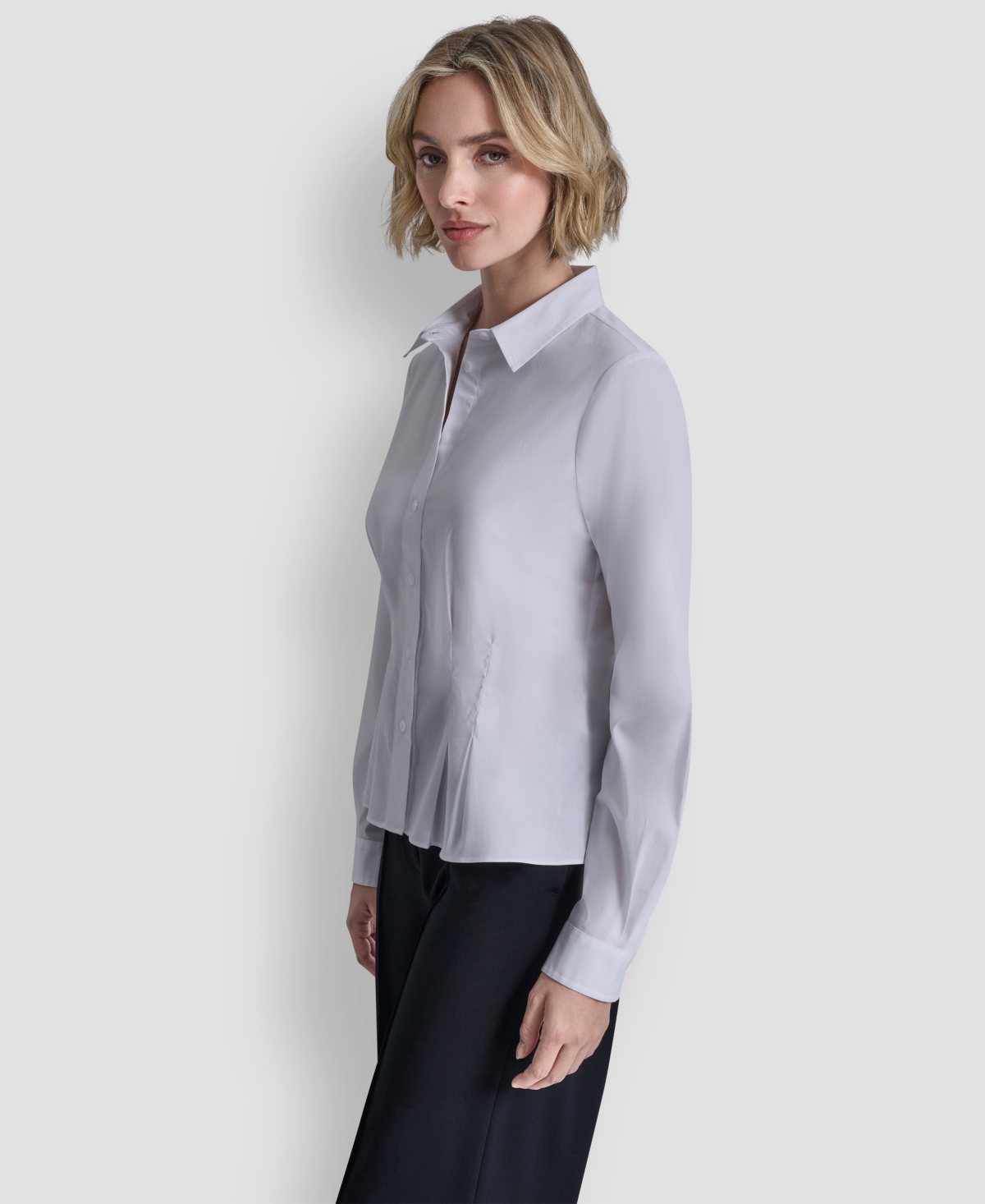 Dkny Women's Pleated Button-up Blouse In White