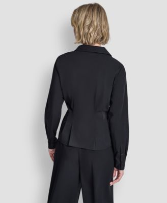 Women's Pleated Button-Up Blouse