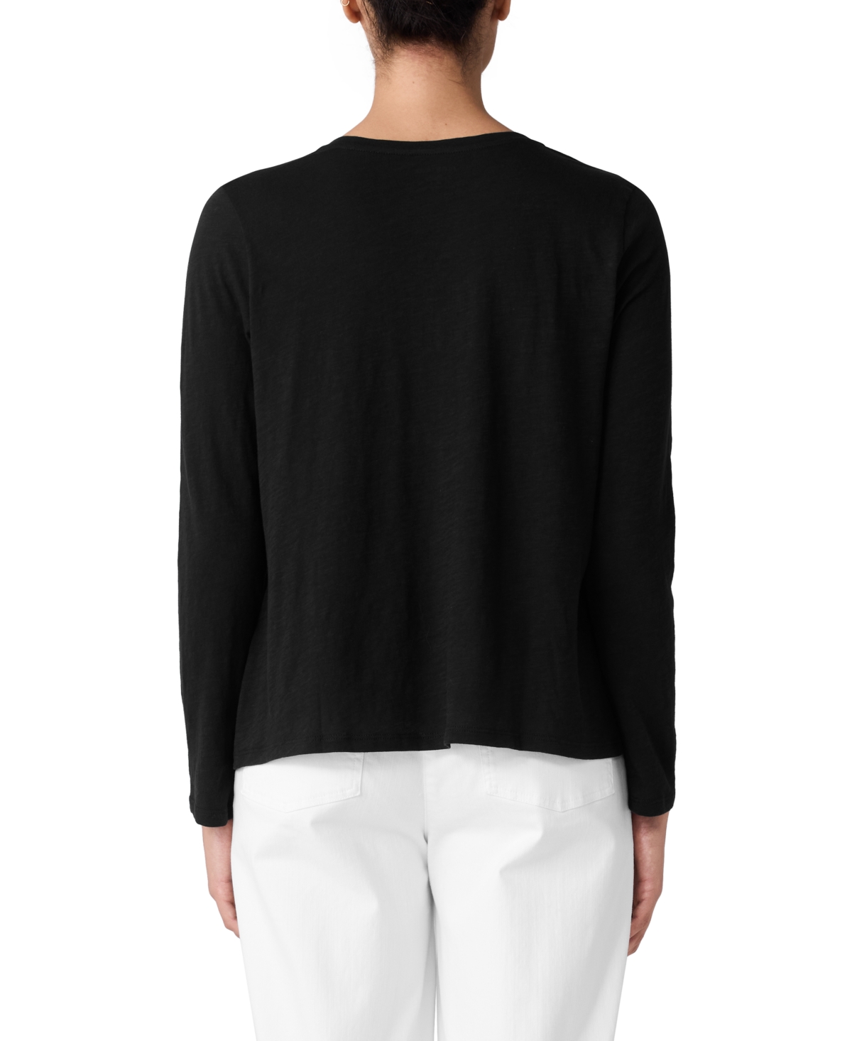 Eileen Fisher Organic Cotton Slubby Jersey V-neck Top In Black