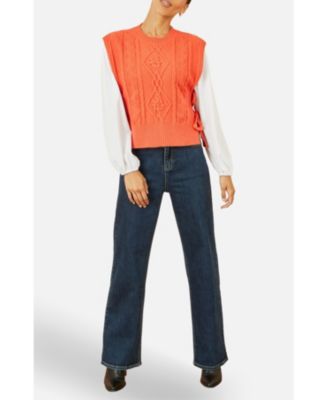 Women's Sweaters Floral Cable Knit Side Tie Pullover