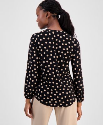 Petite Split-Neck Elastic-Cuff Top