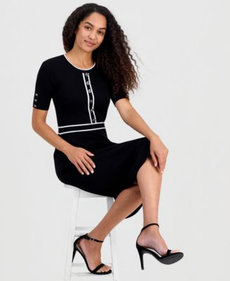 Women's Contrast-Trim Fit & Flare Sweater Dress