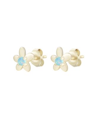 Flower Stud Earrings With Lab-Grown Opal in Plated Sterling