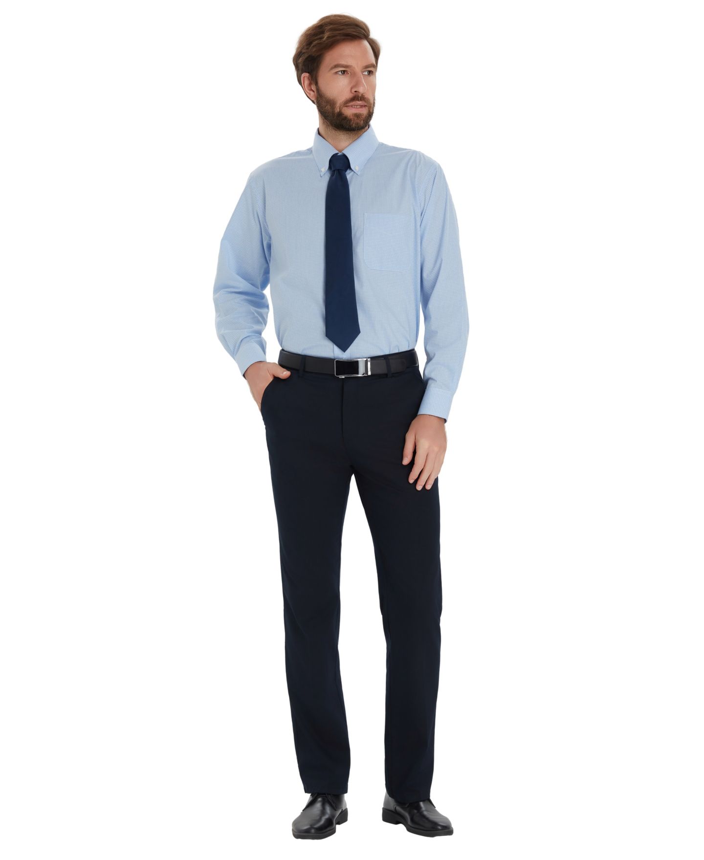 Мужская рубашка Club Room Mini Gingham Dress Shirt, цвет: Светлый синий — фото 3