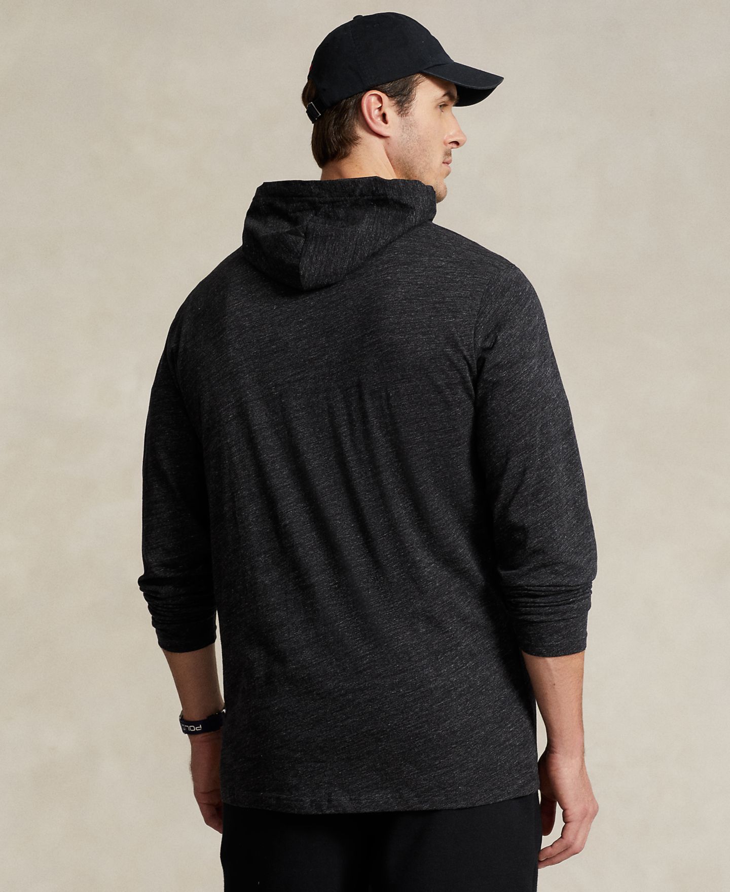 Мужская футболка Polo Ralph Lauren Big & Tall Jersey Hooded, цвет: Чёрный меланжевый — фото 4
