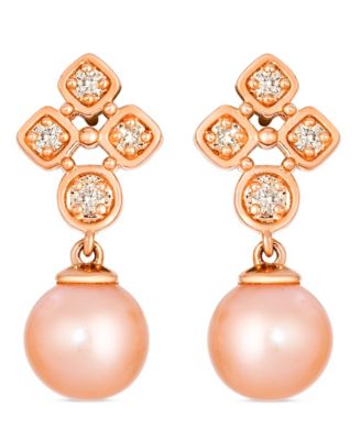 Freshwater Pearl (7-8mm) and Nude Diamond (0.15 ct. t.w.) Earrings in 14k Strawberry Gold
