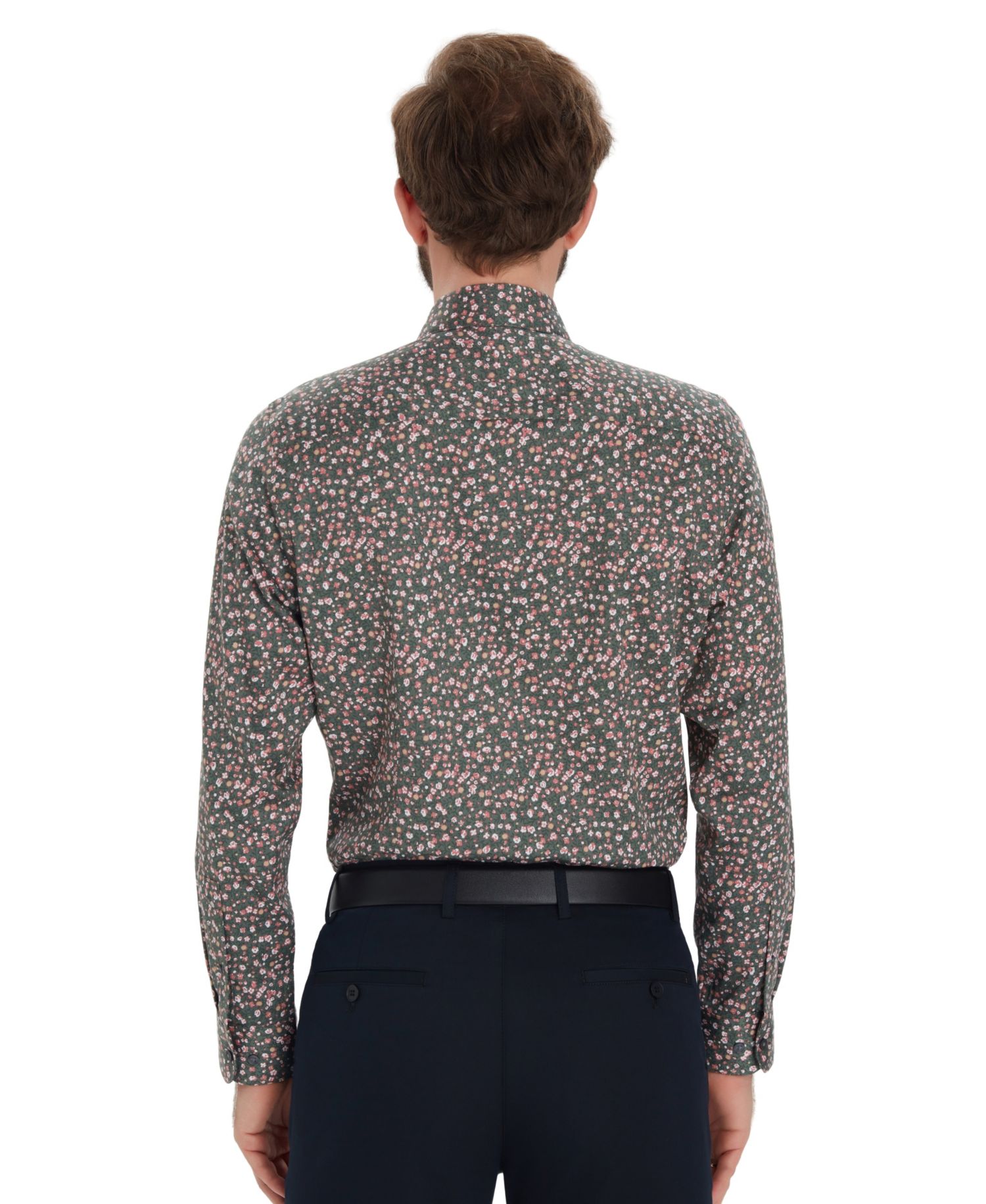 Men's Front Floral Print Dress Shirt