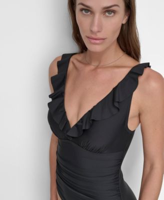Ruffle Plunge Underwire Tummy Control One-Piece Swimsuit, Created for Macy's