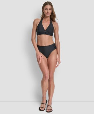 DKNY - Women's Shirred Buckle Front V-Neck Halter Top