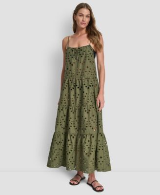 Women's Tiered Eyelet Maxi Dress Swim Cover-Up