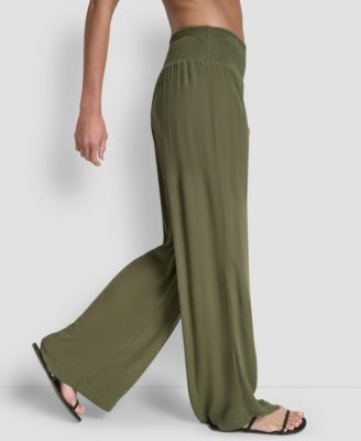 Women's Smocked-Waist Cover-Up Pull-On Pants