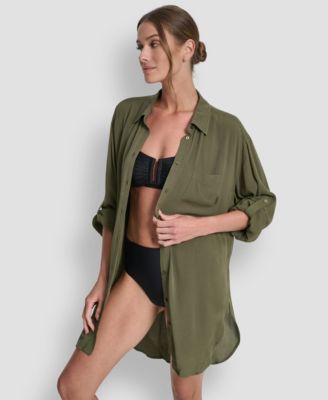 Women's Gauze Collared Button-Front Beach Shirt