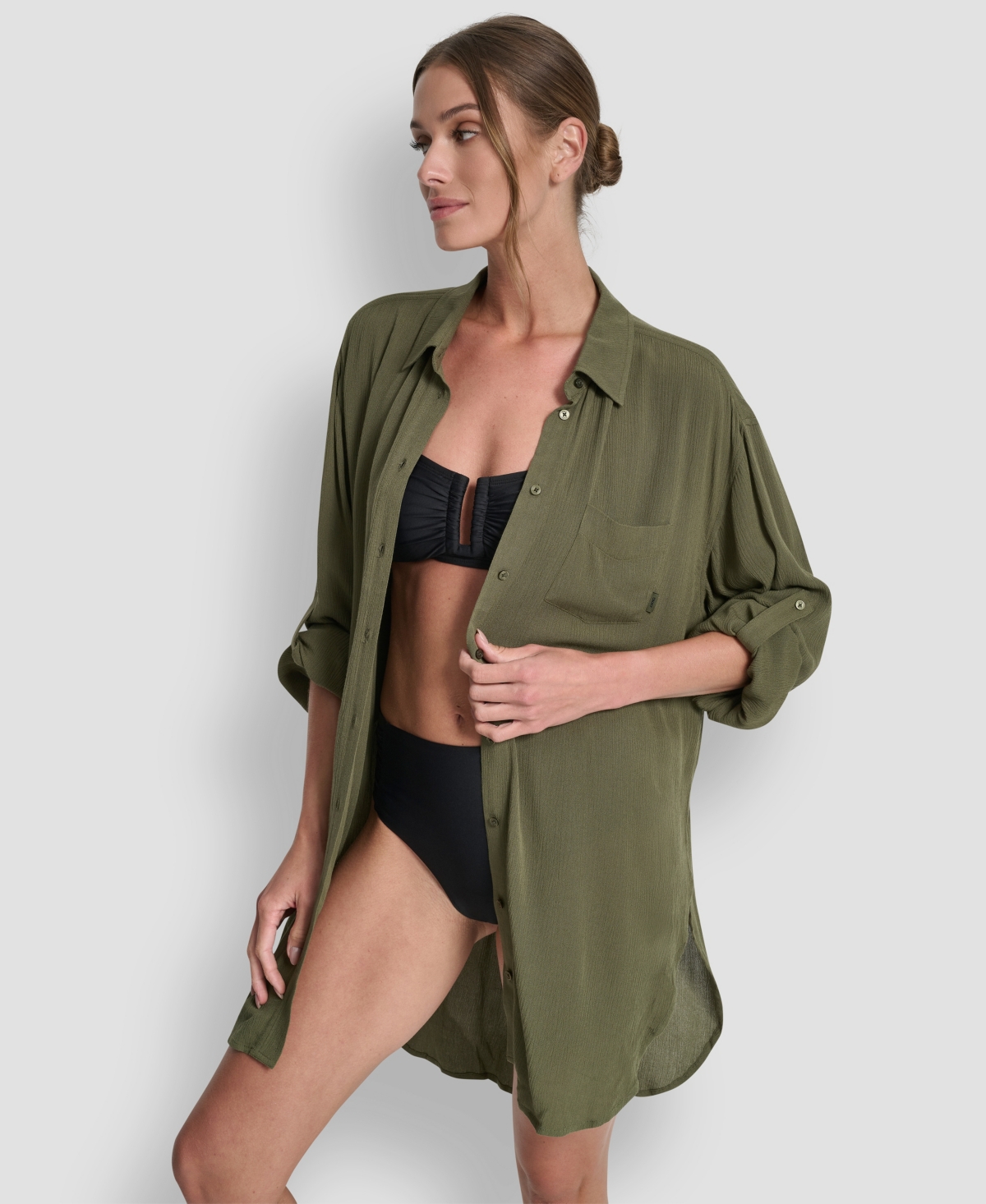 Dkny Women's Gauze Collared Button-Front Beach Shirt