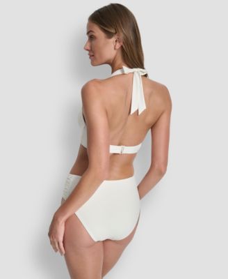 Women's Shirred Buckle Front V-Neck Halter Top and Bottoms