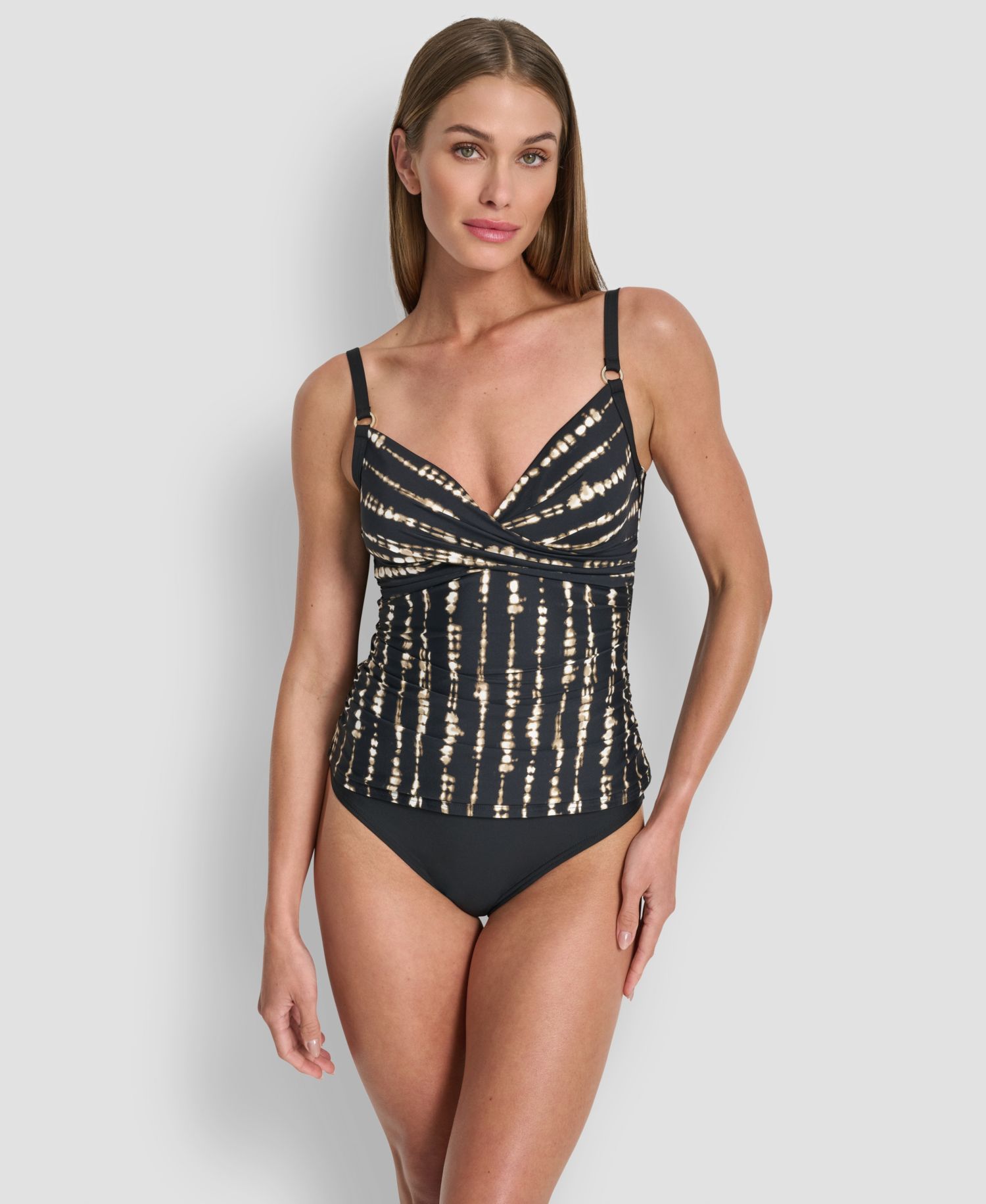 Women's O-Ring-Trim Crossover Ruched Tankini Top