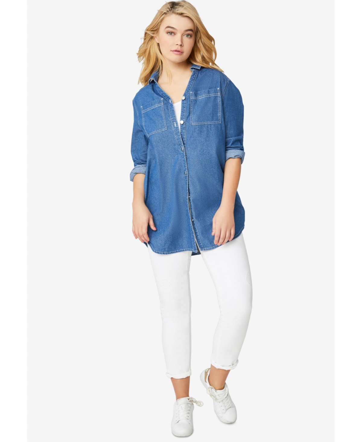 ellos Women's Denim Button-Front Tunic