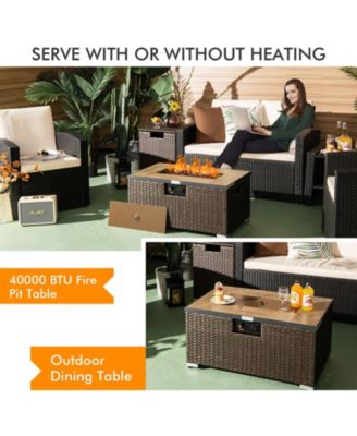 32 x 20 Inch Propane Rattan Fire Pit Table Set with Side Table Tank and Cover