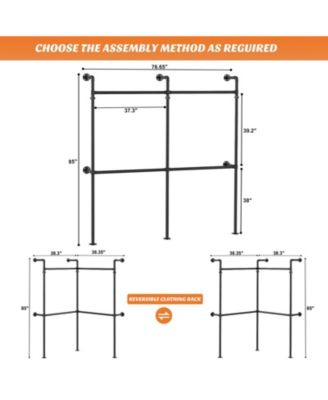 3.5-13.5 FT Reversible Wall Mounted Industrial Metal Pipe Clothing Rack for Hanging Clothes