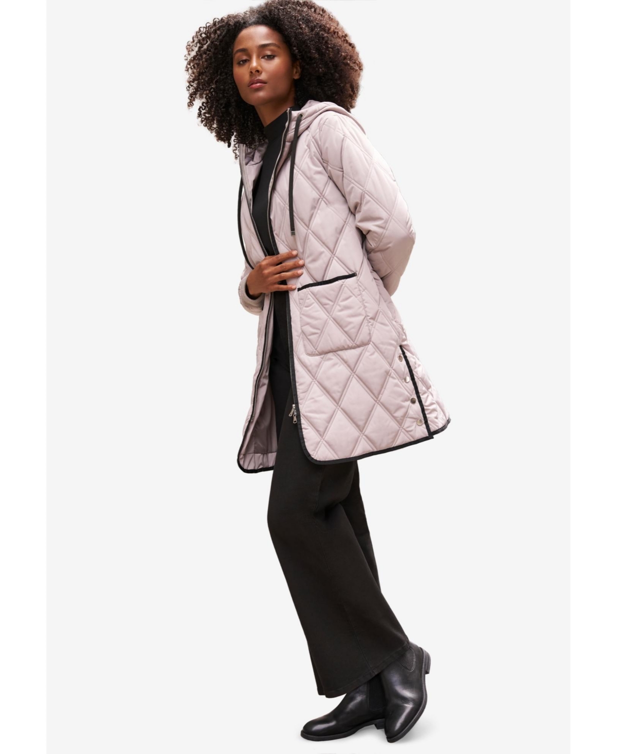 ellos Women's Long Quilted Hooded Jacket