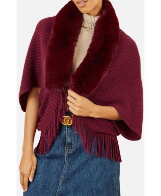 Women's Fur Collar Shrug With Tassel Hem