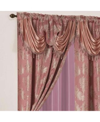 Palm Floral Textured Jacquard 54 x 84 in. Single Rod Pocket Curtain Panel w/ Attached 18 in. Valance in Rose