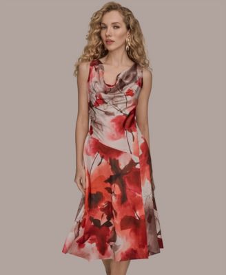 Women's Cowl Neck A-Line Midi Dress