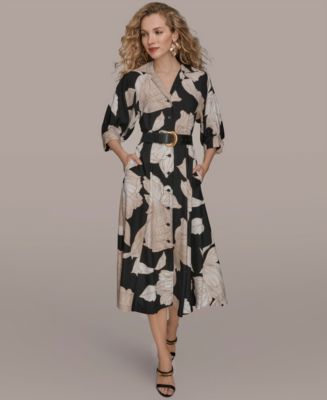 white christmas dresses Floral Belted A Line Midi Dress | Shirt Dress