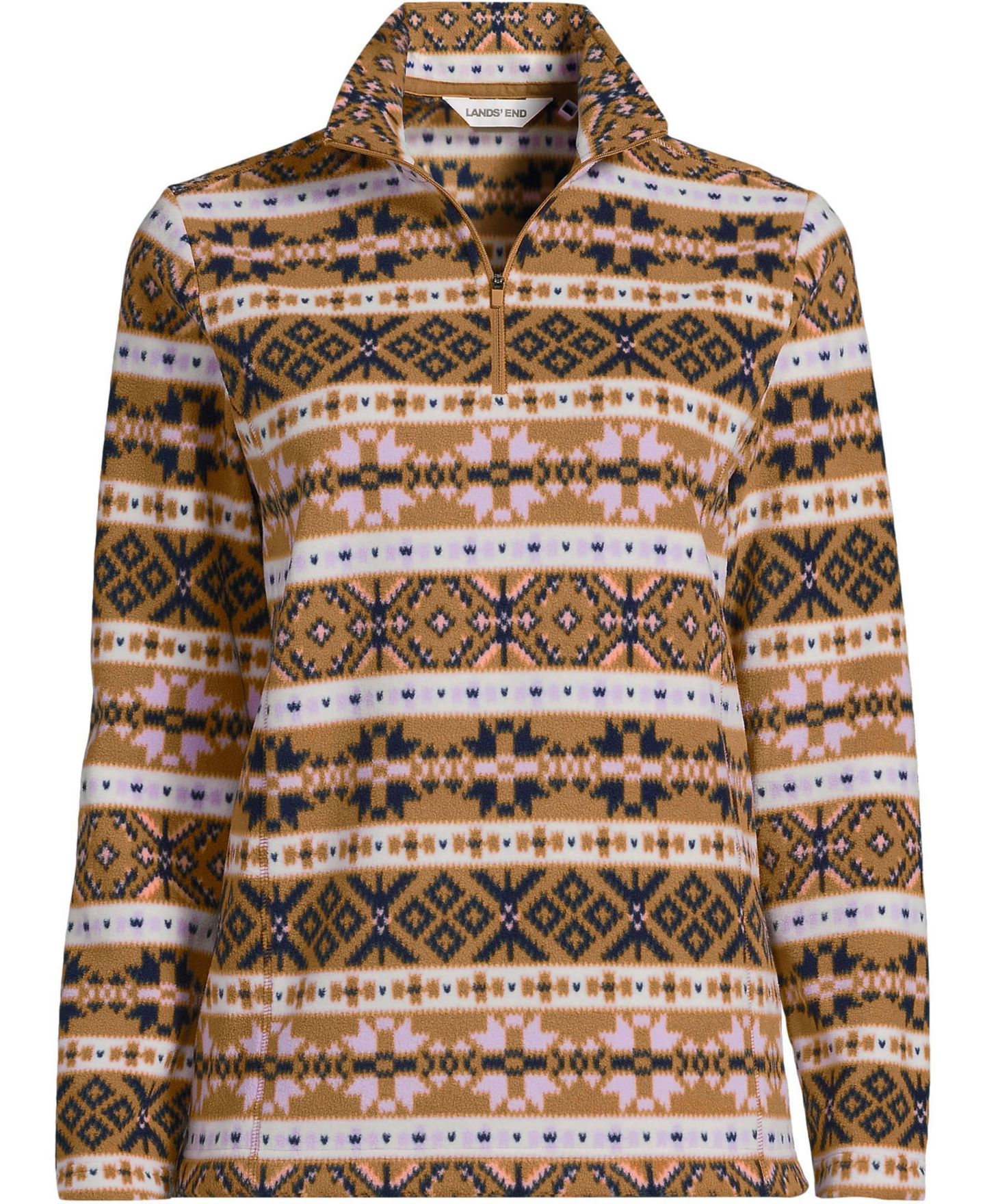 Женские свитеры Lands' End Outerwear Coats Petite Anyweather Fleece Quarter Zip Pullover, цвет: Сиреневый / Верблюжий — фото 3