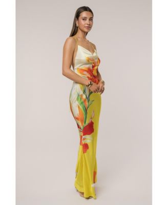 Women's Satin Floral Print Maxi Dress