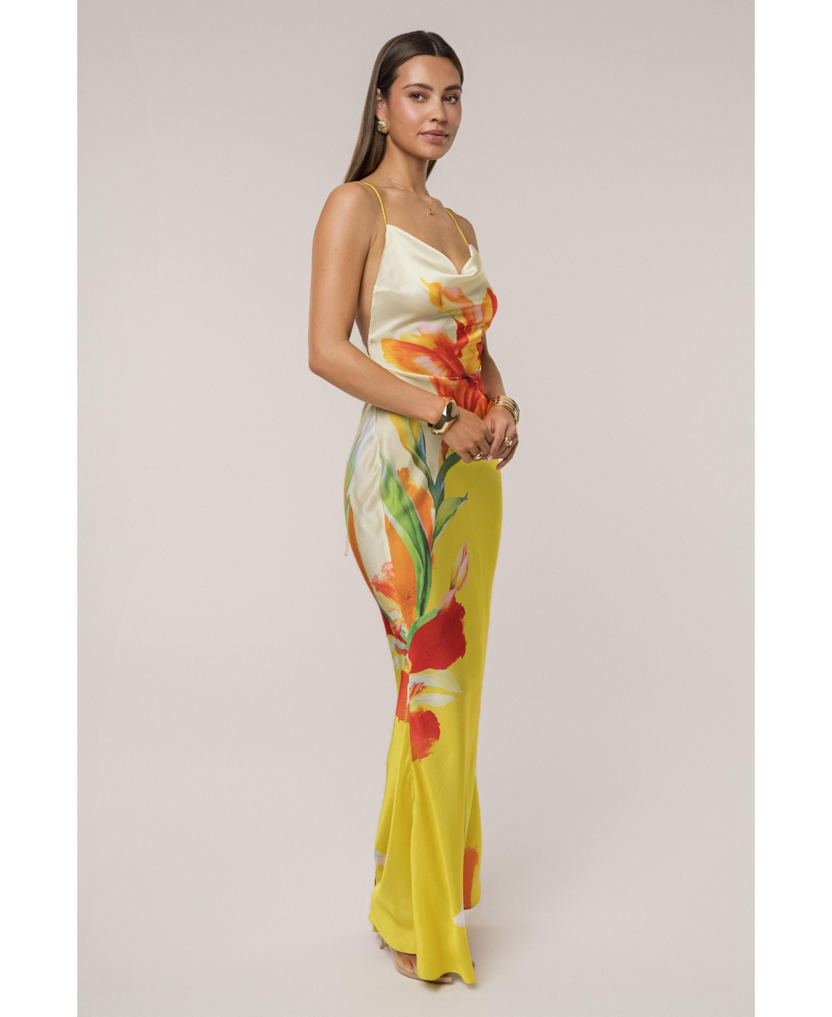 Jluxlabel Women's Satin Floral Print Maxi Dress