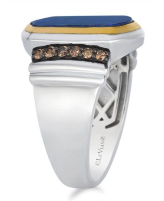 Lapis (4.05 ct. t.w.) and Chocolate Diamond Ring (0.32 ct. t.w.) in Silver and 14k Honey Gold